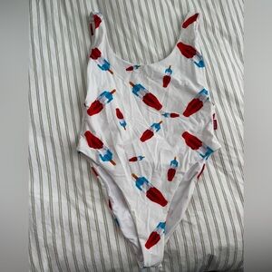 RSVLTS White Swimsuit with Red and Blue Popsicle Design - NWT